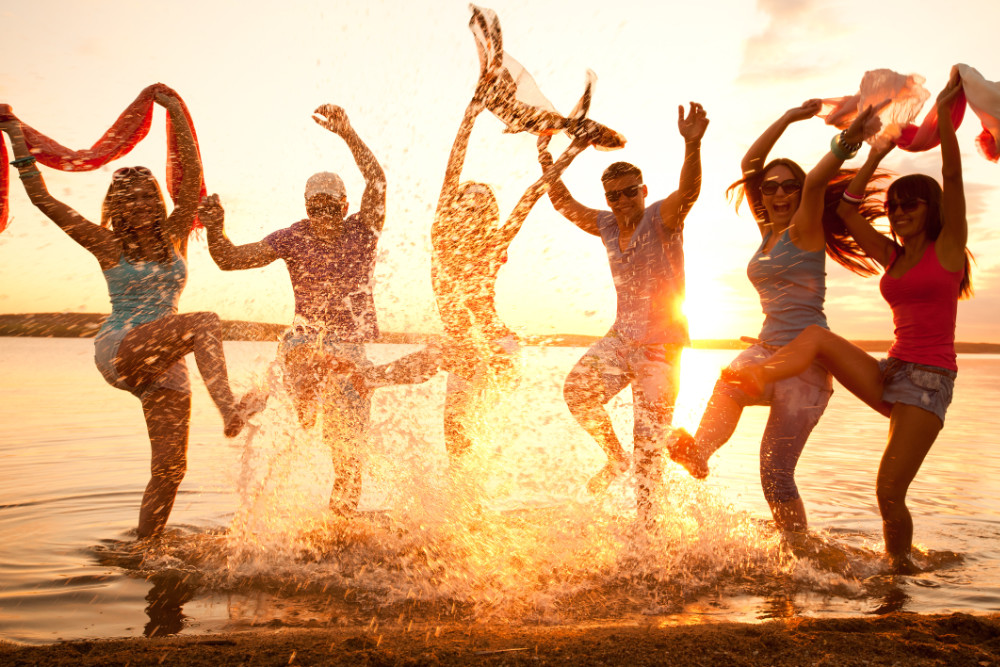 group having a party on key west beach