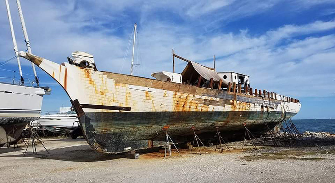 The Schooner Western Union, Flag Ship of the State of Florida and City of Key West, rotting on the hard.